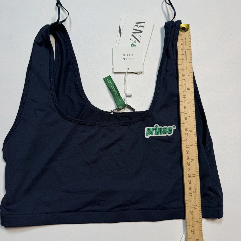 ZARA X Prince Sports Bra Womens Large Blue‎ Tennis Logo Stretch Pullover Top